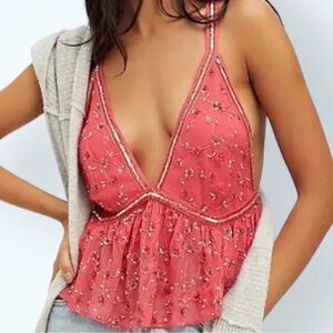 Free People Beaded Starry Nights Pink Gold Sequin Boho Fairycore Festival S